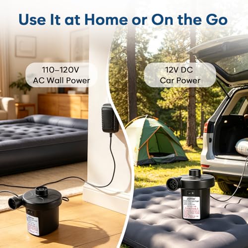 Portable Electric Air Pump for Inflatables - Quick-Fill AC/DC Inflator Deflator
