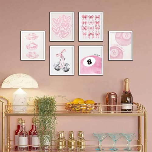 Pink Coquette Wall Art Set - 6 Trendy Aesthetic 8x10 Posters