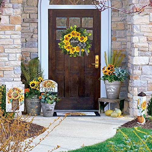 20-Inch Sunflower Welcome Wreath for Front Door Farmhouse Decor