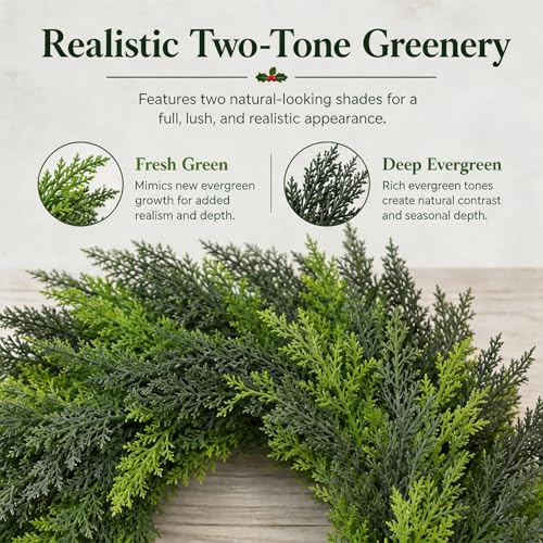 24 Inch Cedar Christmas Wreath for Front Door - Realistic Artificial Evergreen