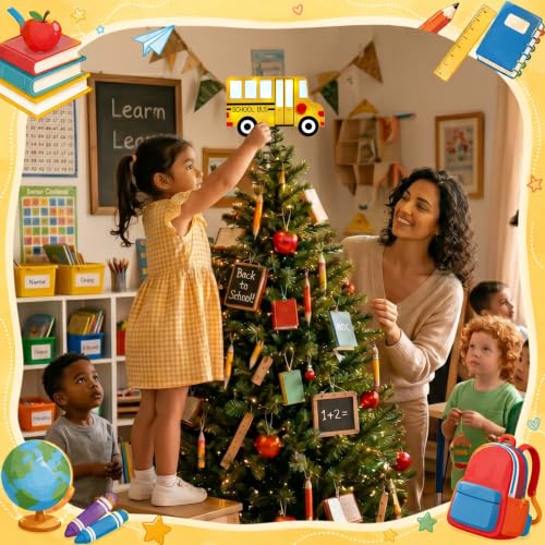Wooden School Bus LED Tree Topper - 8x8 Inch Lighted Classroom Decor