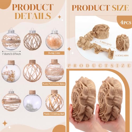 Hollowfly 28 Pcs Burlap Christmas Ornaments - Cute Style Farmhouse Rustic Ball Decor