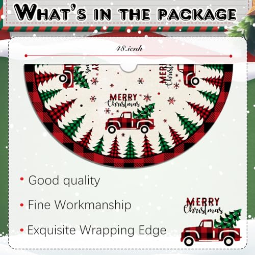 Red Buffalo Plaid Christmas Tree Skirt - 48 Inch Plush Holiday Mat
