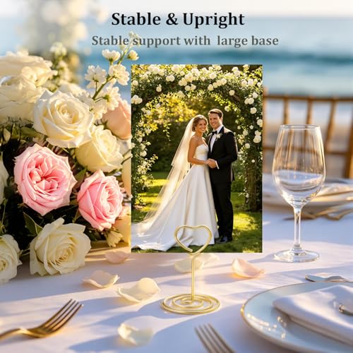 20-Piece Heart-Shaped Table Number Holders, Gold Metal Place Card Stands