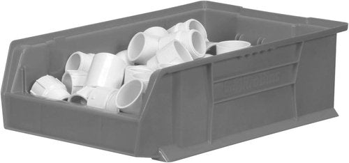 Akro-Mils Super-Size Plastic Storage Bins - Space-Saving Stackable Organizers | 20" L x 12" W x 6" H, Grey, 4-Pack