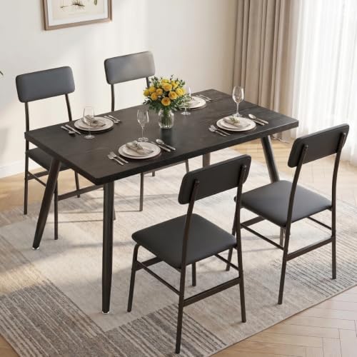 5-Piece Dining Table Set for 4, Modern Kitchen Table with Upholstered Chairs