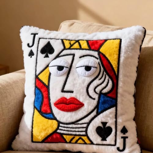 Queen of Spades Playing Card Throw Pillow, 14x16 Inch 3D Embroidered Cushion