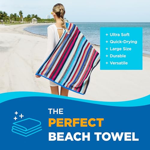 Oversized Multi-Color Striped Beach Towels - 30" x 60" Cotton - 6 Pack