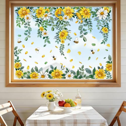 Spring Floral Window Clings - Daisy & Bee Decals, 8 Sheets