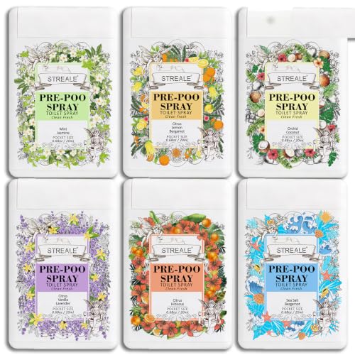 STREALE Top Six Set Travel Size Toilet Spray 6-Pack - Pocket Deodorizer & Freshener