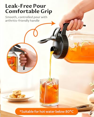 64oz Glass Mason Jar Pitcher with Airtight Lid for Cold Brew & Iced Tea