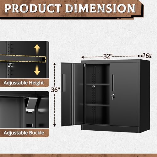36-Inch Locking Metal Storage Cabinet with Adjustable Shelves for Garage