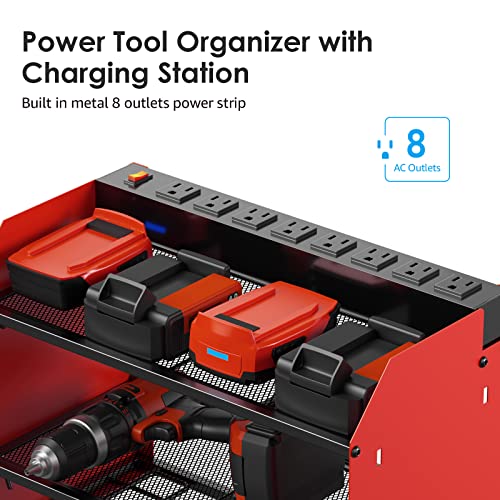 Wall Mount Power Tool Organizer with Charging Station & Drill Holder