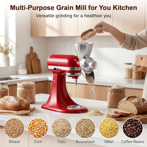 Metal Grain Mill Attachment for Stand Mixers, 9-Level Adjustable Flour Grinder