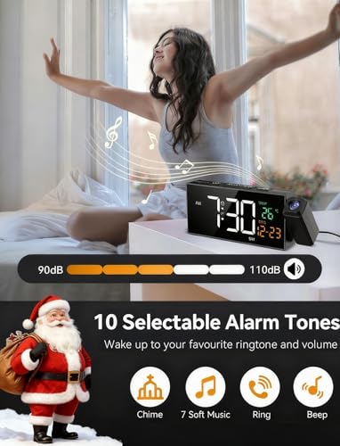 Projection Alarm Clock for Bedroom Ceiling - 180° Rotatable Digital Clock
