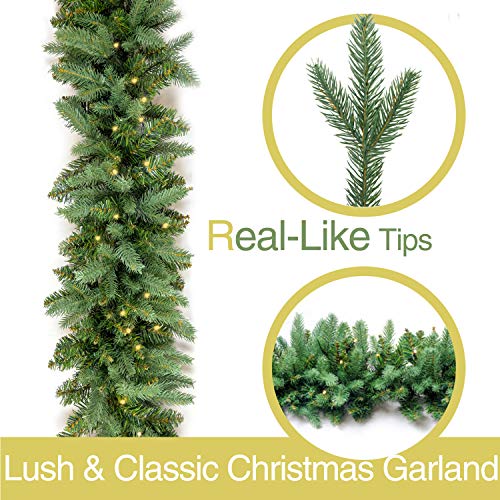 HomeKaren 9 Ft Battery-Operated Prelit Christmas Garland with 50 LED Lights, Lush Fraser Fir Style, Pineblue_battery