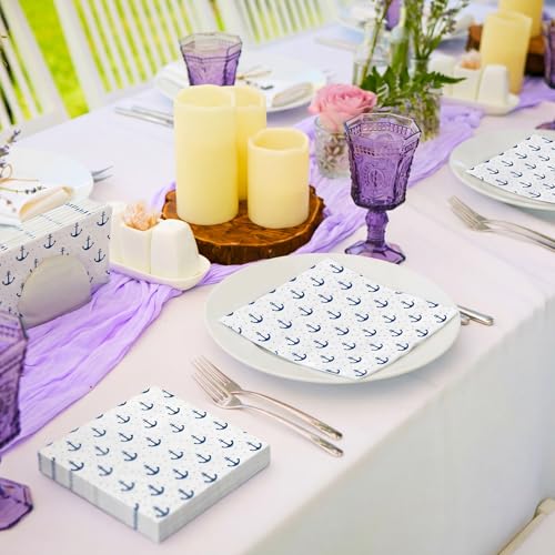 Sabary 100 Count Flat Edge Nautical Anchor Cocktail Napkins 5x5 inch