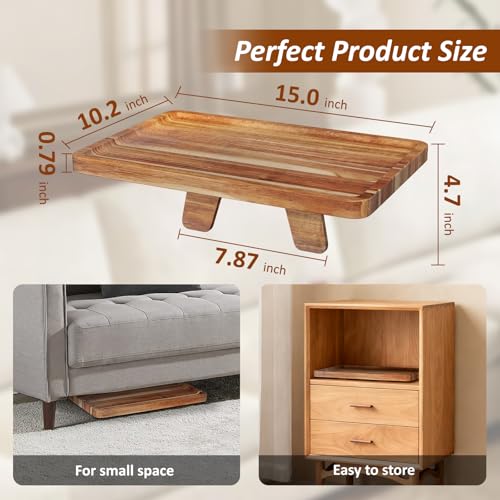 Folding Acacia Wood Couch Tray for Sofa Gaps, 15x10 Inch Portable Table
