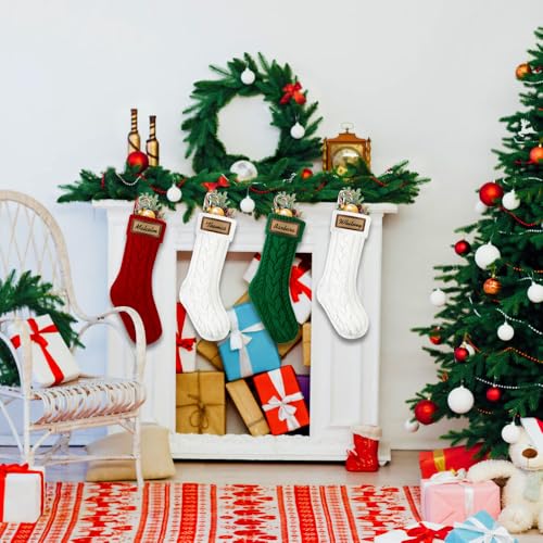 Personalized 18" Christmas Stockings 4-Pack with Leather Patches - Red Green White