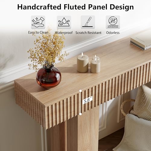 63-Inch Fluted Console Table, Narrow Wood Farmhouse Sofa Table