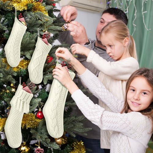 Chicingyou 6-Piece Cable Knit Christmas Stockings — 18" & 14" Ivory Rustic Farmhouse Mantel Set