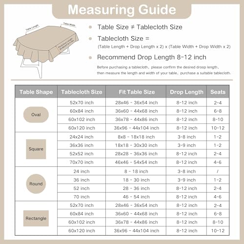Wolkemer Faux Linen Oval Tablecloth 60 x 84 Heavy Duty, Wrinkle Resistant fabric, Farmhouse Rustic - Flaxen