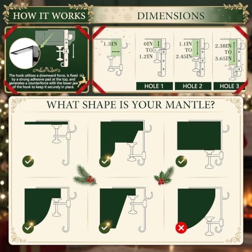 Acrridi 2-in-1 Adjustable Stocking Holder for Mantle, 4pcs Black - No-Tool Garland Hanger