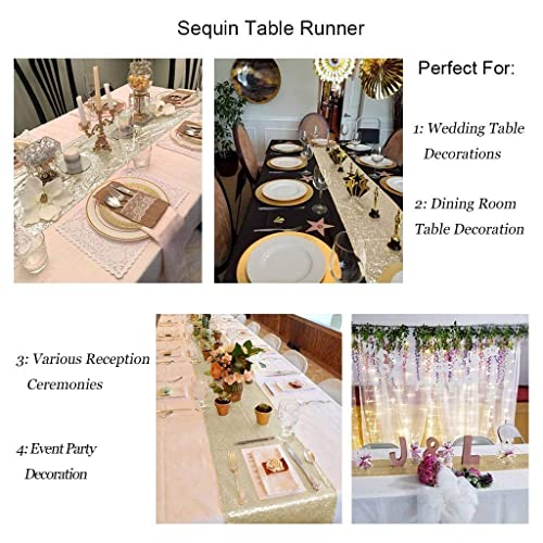 DUOBAO 1pc Champagne Gold Sequin Table Runner 12x108 Inch Wedding Party Decor