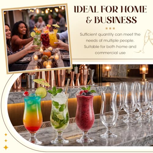 Patelai Short Stem 14 oz Hurricane Glasses Set for Tropical Drinks, Pina Coladas, 12 Pack