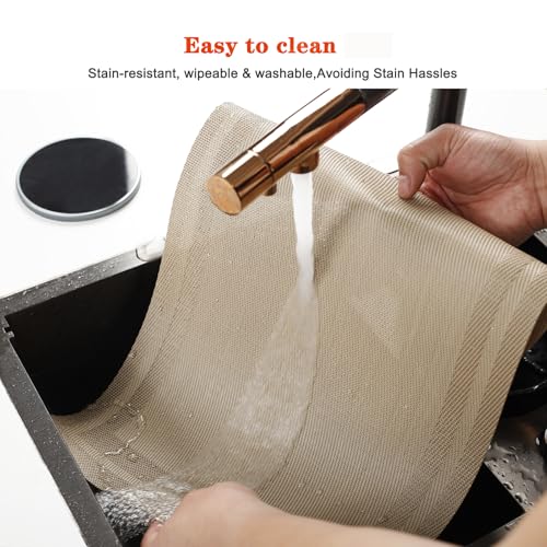Beige Vinyl Placemats Set of 8 - 18x12 Inch Washable Table Mats, Durable PVC Dining Decor