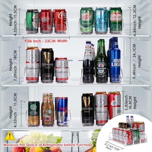 Automatic Soda Can Organizer for Refrigerator, 3-Row Drink Dispenser Rack