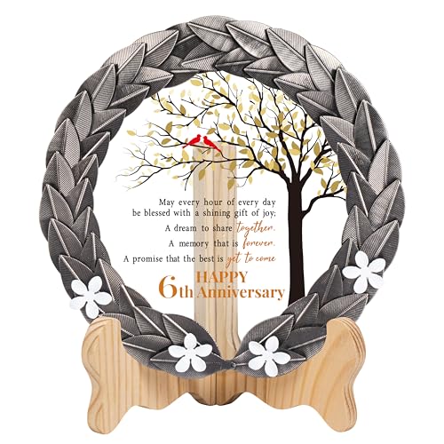 6th Wedding Anniversary Crystal Plaque with Iron Wreath Keepsake Gift