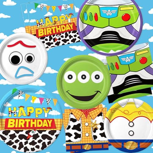 Cartoon Birthday Party Plates Napkins Set for 30 Guests - Toy Theme Decor
