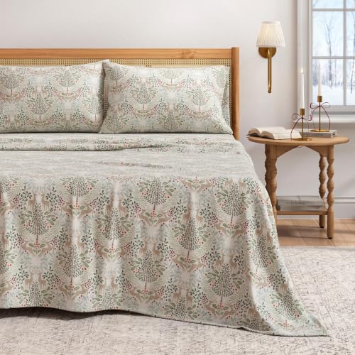 Great Bay Home Christmas Flannel Sheet Set Queen Size Woodland Deer - Ultra-Soft Winter Bedding, Double-Brushed Turkish Cotton, Holiday Bed Sheets