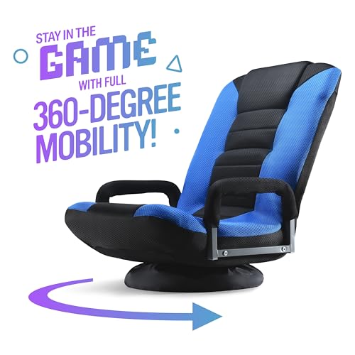 Swivel Floor Gaming Chair with 6-Position Adjustable Backrest, Blue