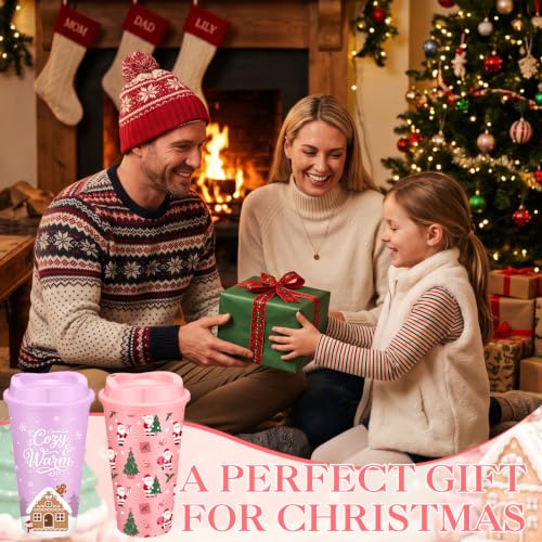 36 Pack Christmas Coffee Cups with Lids, 16oz, Pastel Assorted Patterns - Acellegic