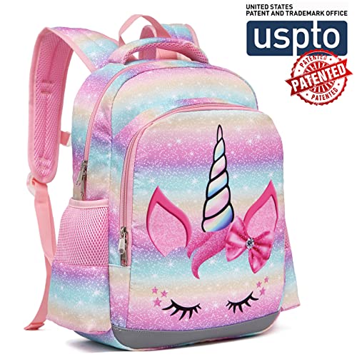 Girls School Backpack and Lunch Bag Set with Chest Strap - Unicorn Design