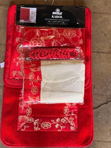 Comfy Deal 18-Piece Red Bathroom Set with Shower Curtain, Rugs & Towels