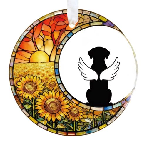 Personalized Dog Memorial Ornament Sunflower - Glass Keepsake with Gift Box