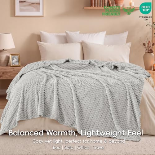 PHF Twin Size Fleece Blanket 66x90 Light Grey 340GSM Plush & Warm