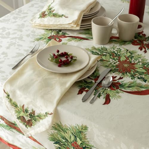 Benson Mills Christmas Ribbons Tablecloth 84" x 60" Rectangular Holiday Decor