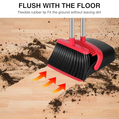 Broom and Dustpan Set with 52-Inch Long Handle and Built-in Comb Teeth