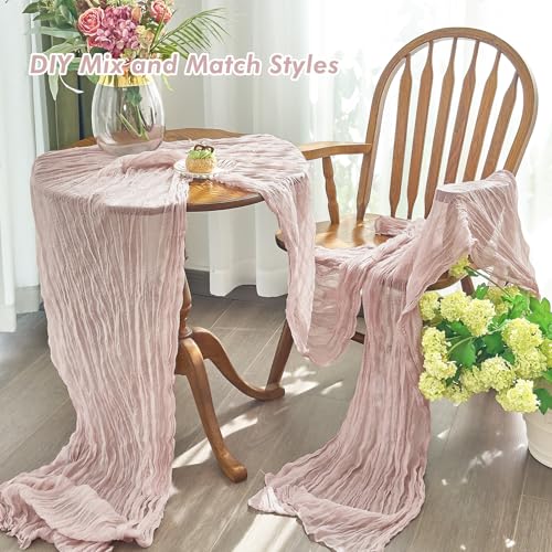 Dusty Pink 10FT Cheesecloth Table Runner for Weddings & Events - 6 Pack
