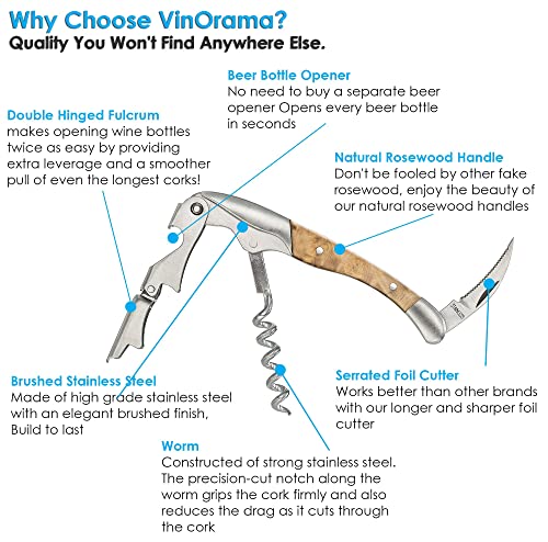 VinOrama Rosewood Waiters Corkscrew & Bottle Opener 3-in-1 Professional Bar Tool