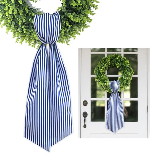 Blue and White Striped Wreath Sash for Front Door 59 x 5.1 Inch
