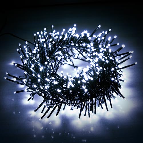 EcoNour 41 Ft 1000 LED Cluster Cool White Christmas Lights - 8 Modes