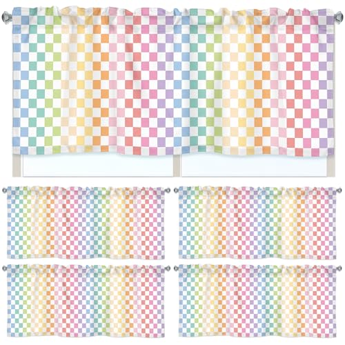 Pastel Checkerboard Window Valances 4-Piece Set, 54 x 18 Inch