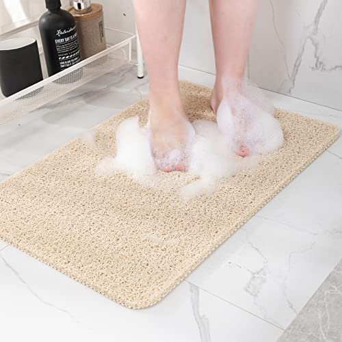 Hargiis Non-Slip Bathtub Mat, 24x16 Beige Loofah Shower & Foot Scrubber Mat