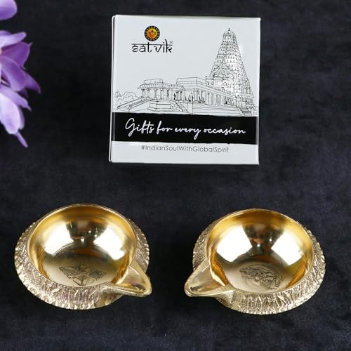 Brass Kuber Diya Set of 2 - Traditional Oil Lamps for Diwali