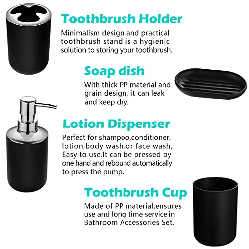 6-Piece Plastic Bathroom Accessory Set with Trash Can, Black